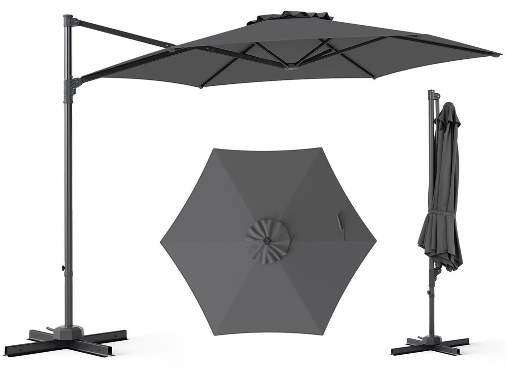 COSTWAY Sonnenschirm 300x300cm, Ampelschirm mit Kurbel, 360° drehbar, Neigungswinkel stufenlos verstellbar, großer Gartenschirm, Marktschirm Anth...