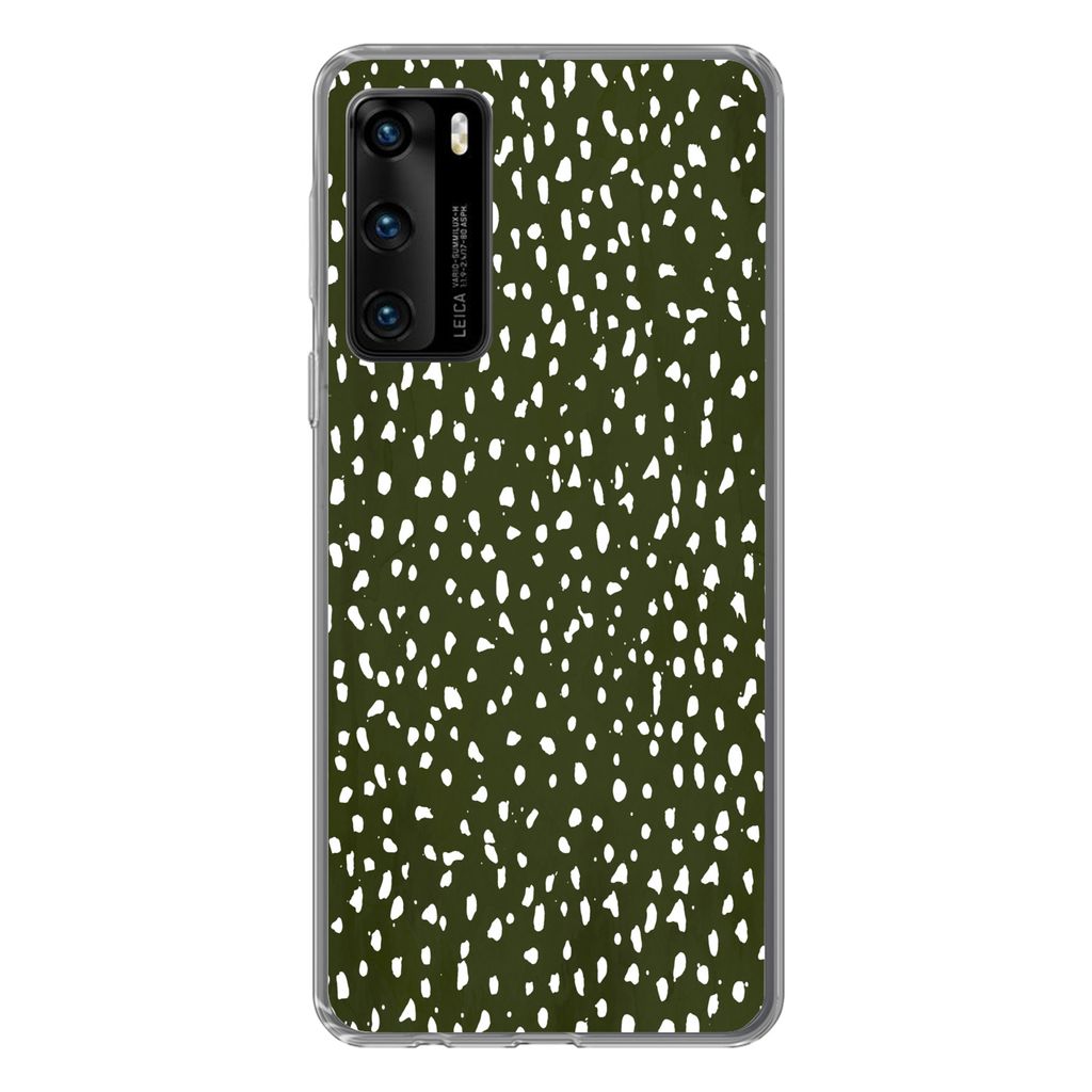 MuchoWow Handyhülle Schutzhülle Hülle für Huawei P40 Polka dots - Weiß - Schwarz Silikon Softcase Handy Hülle - Handytasche