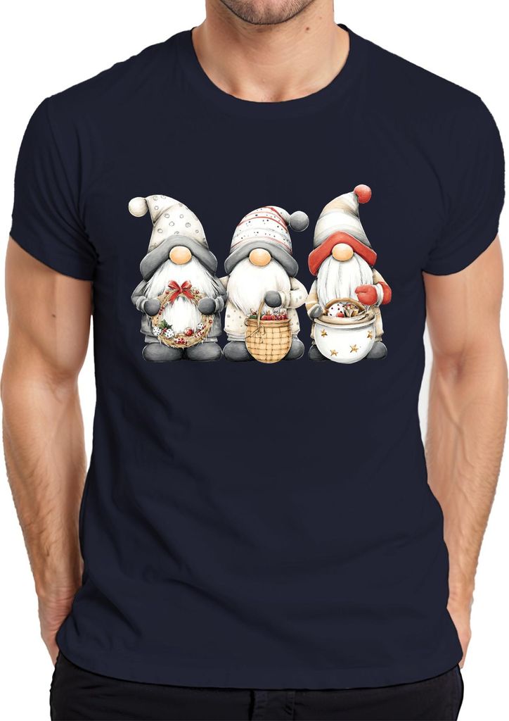 Weihnachtswichtel Gnome Weihnachten Kranz Zipfelhut süß Nordic Herren T-Shirt, Navy, XXL