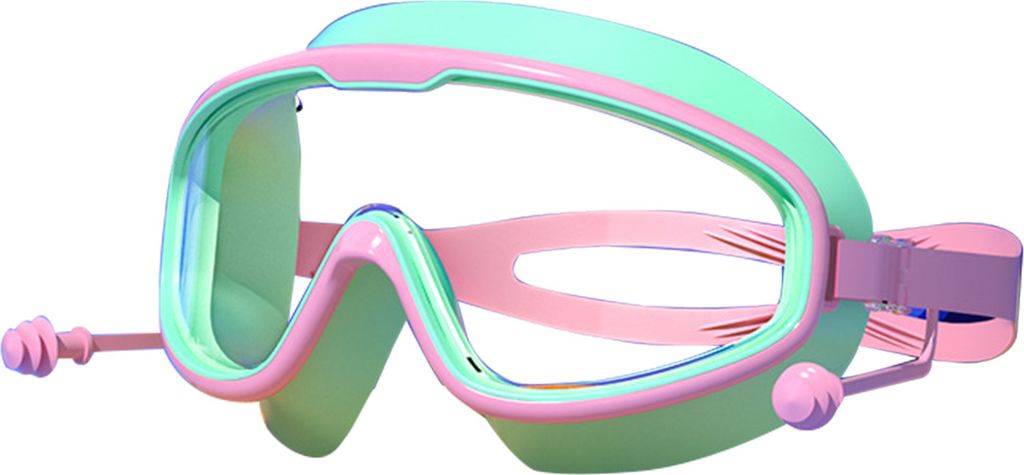 Kinder-Schwimmbrille mit Ohrstöpsel, wasserdicht, kein Auslaufen, beschlagfrei, UV-Schutz, klare Linse, 3–15 Jahre alte Jungen und Mädchen, Sil...