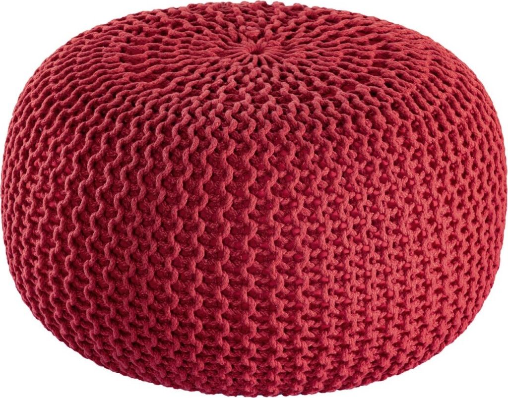 Soma Sitzpouf ø55cm Pouf Strickhocker Strickpouf PREMIUM Innen Terrasse Pool Garten nachhaltig rot - tango red