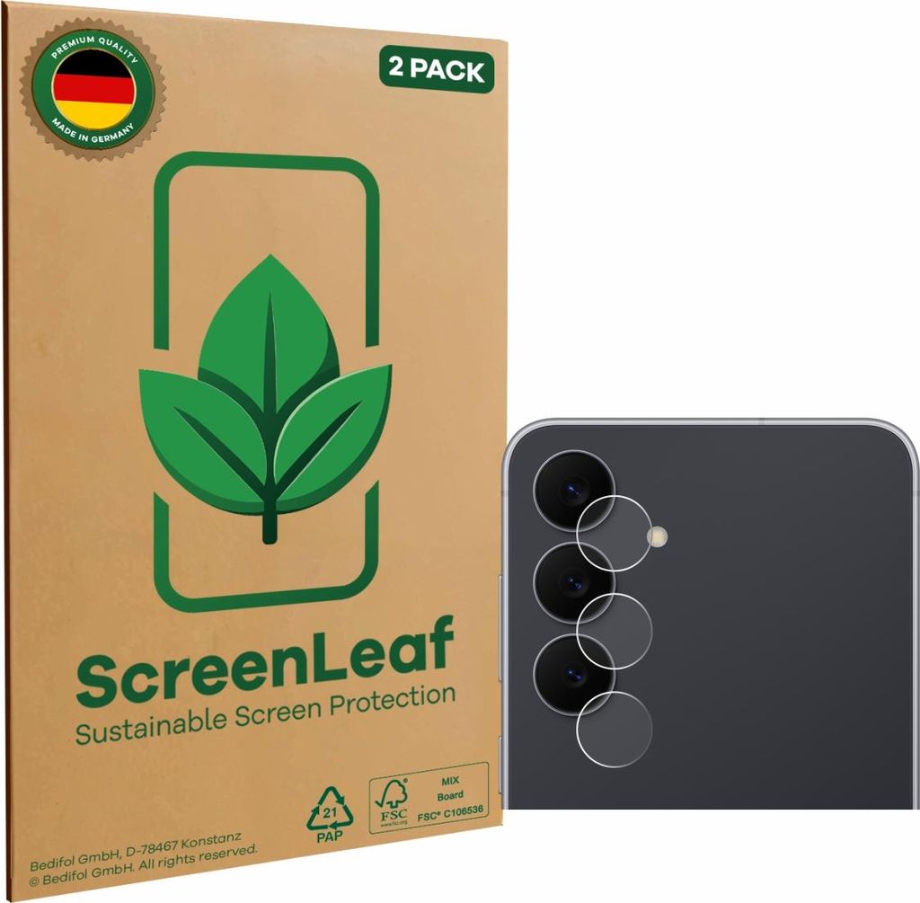2x ScreenLeaf Schutzfolie für Samsung Galaxy S25 FE Enterprise Edition (NUR Kameraschutz) nachhaltiger Displayschutz Display Schutz Folie Klar Tra...