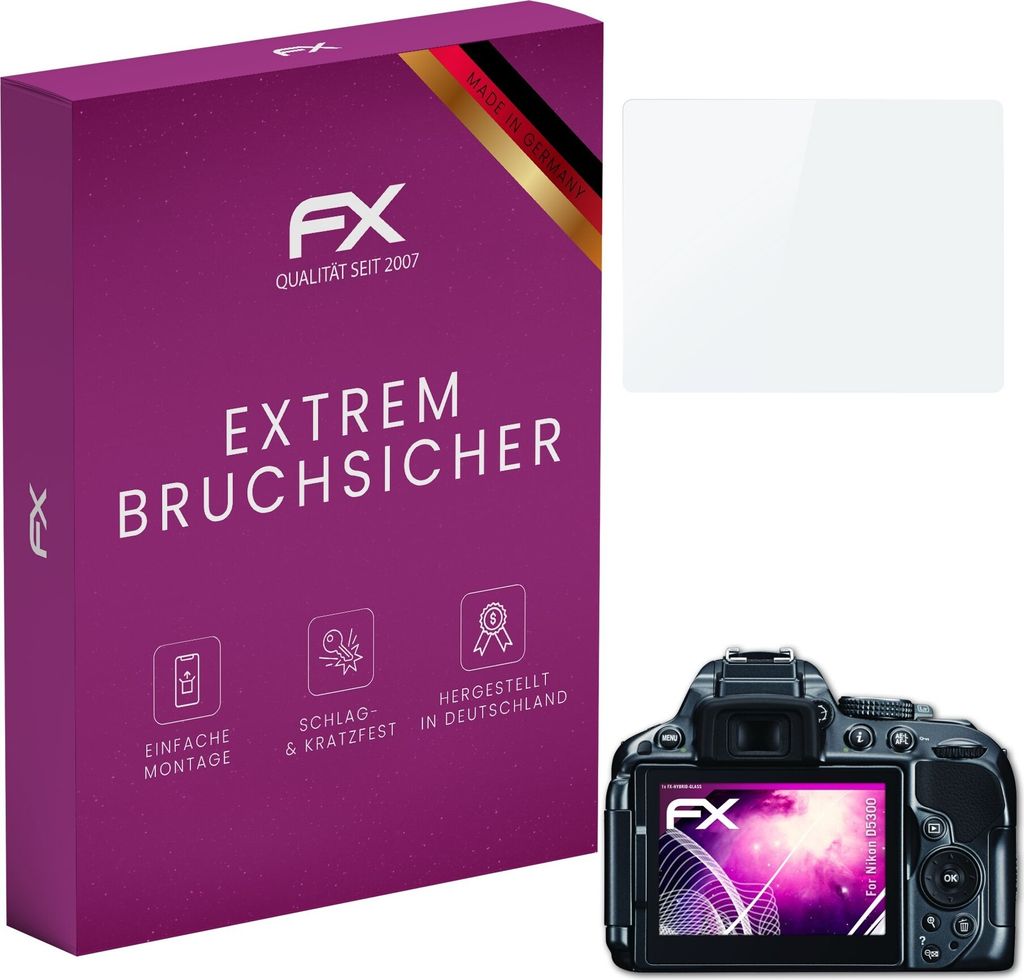 atFoliX FX-Hybrid-Glass Displayfolie kompatibel mit Nikon D5300 Glasfolie