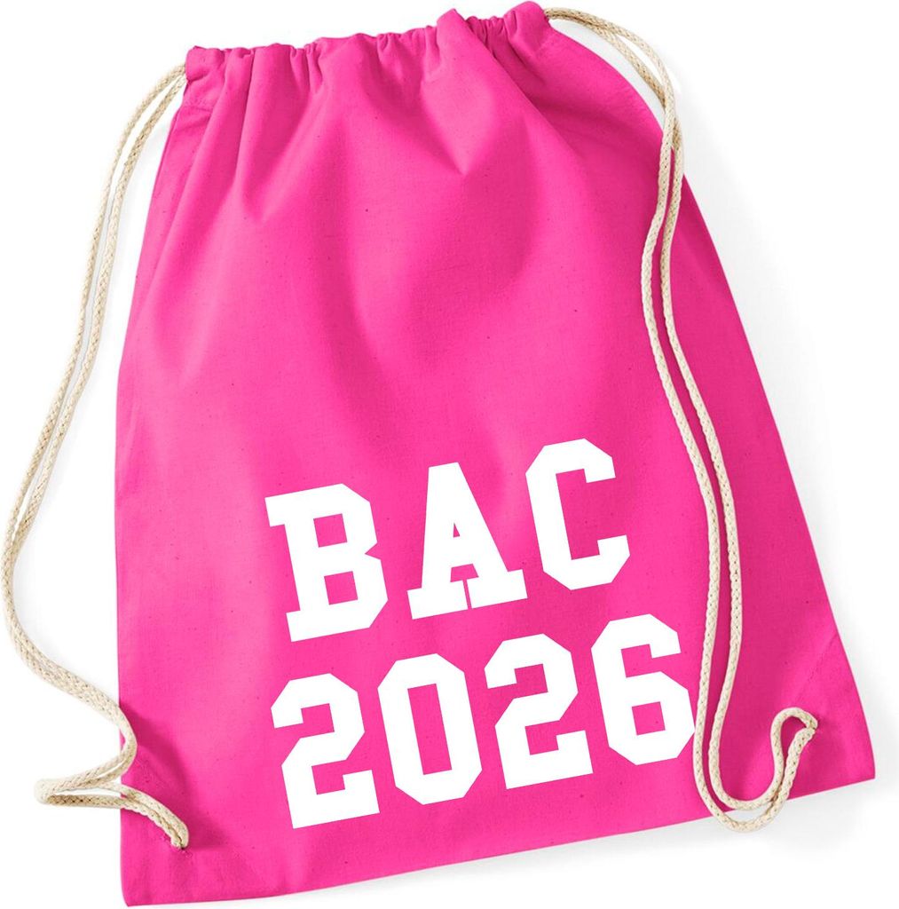 Huuraa Turnbeutel BAC 2026 Abschluss Frankreich 12 Liter Fuchsia Baumwolle Rucksack Geschenkidee