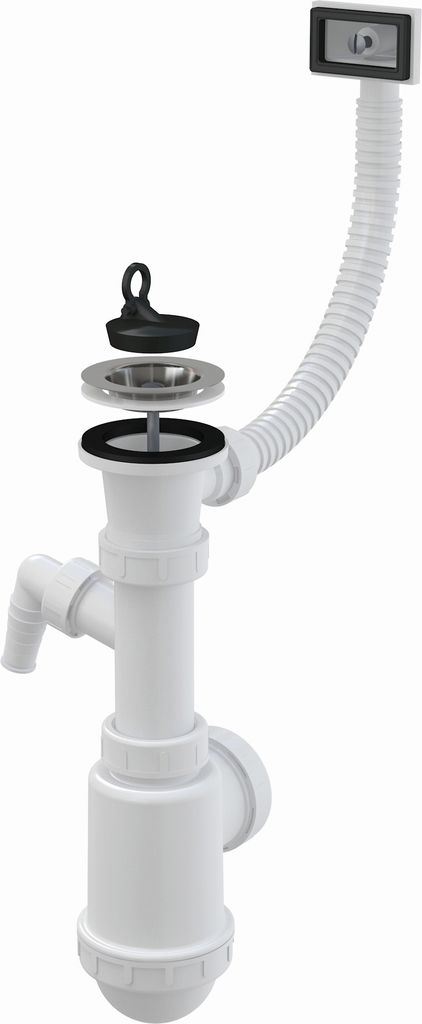 Spültisch Siphon mit Überlauf Spülmaschine Edelstahl Gitter Produktbild 1