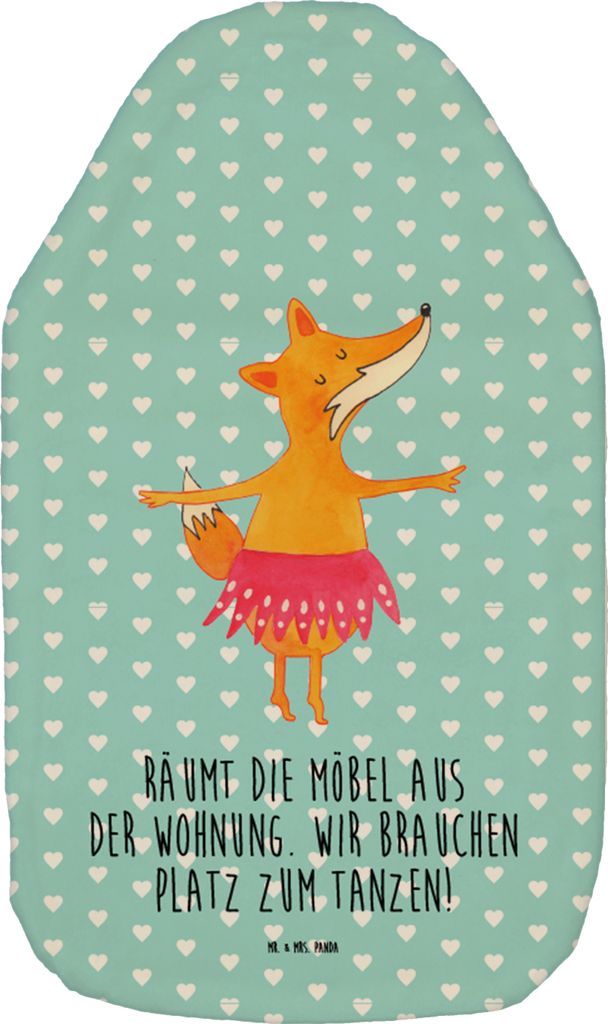 Mr. & Mrs. Panda Bettflasche Fuchs Ballerina - Türkis Pastell - Geschenk, Geburtstag, Wärmflaschen, Einladung, Wärmekissen, Wärmflasche, mit Be...