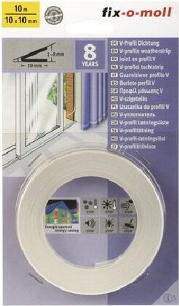 fix-o-moll Sigillo profilo a V autoadesivo bianco 10 m x 10 Immagine del prodotto 