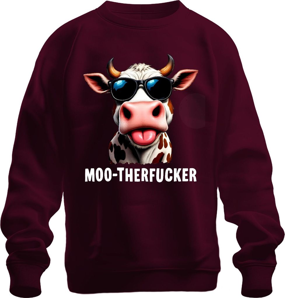 MOO-THERFUCKER Lustige Kuh Bauernhof Sonnenbrille Frech Humor Uni Sweatshirt Pullover, Burgundy, XXL