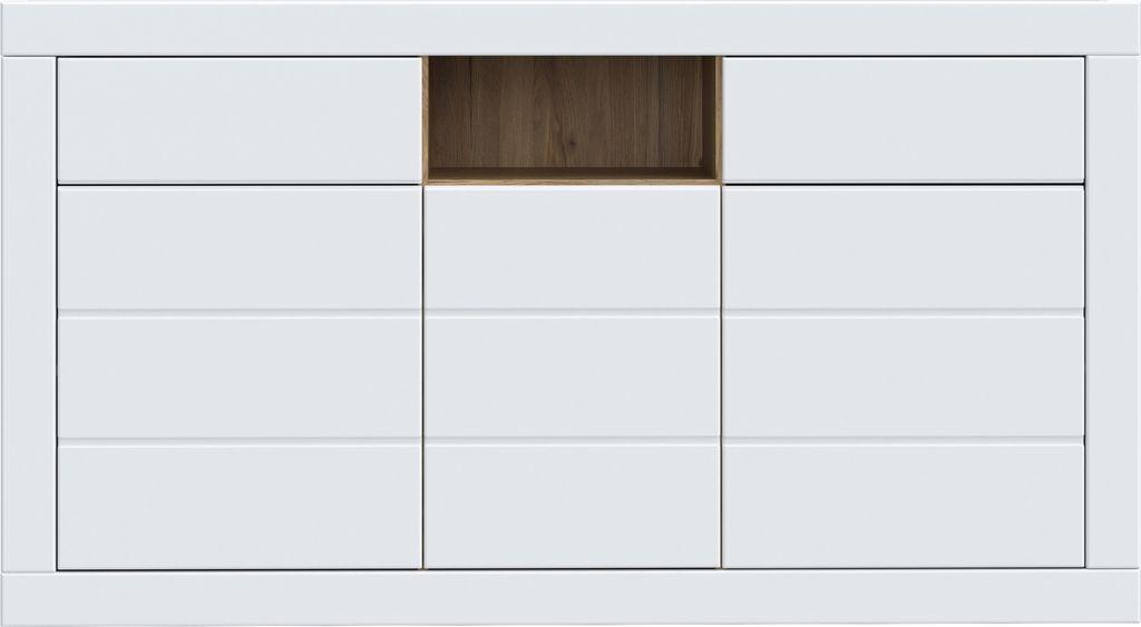 Sideboard >LEFKADAS< 3 Türen, 2 Schübe, Weiss/ Mauvella Eiche - 170,7x93,5x41,4cm (BxHxT)