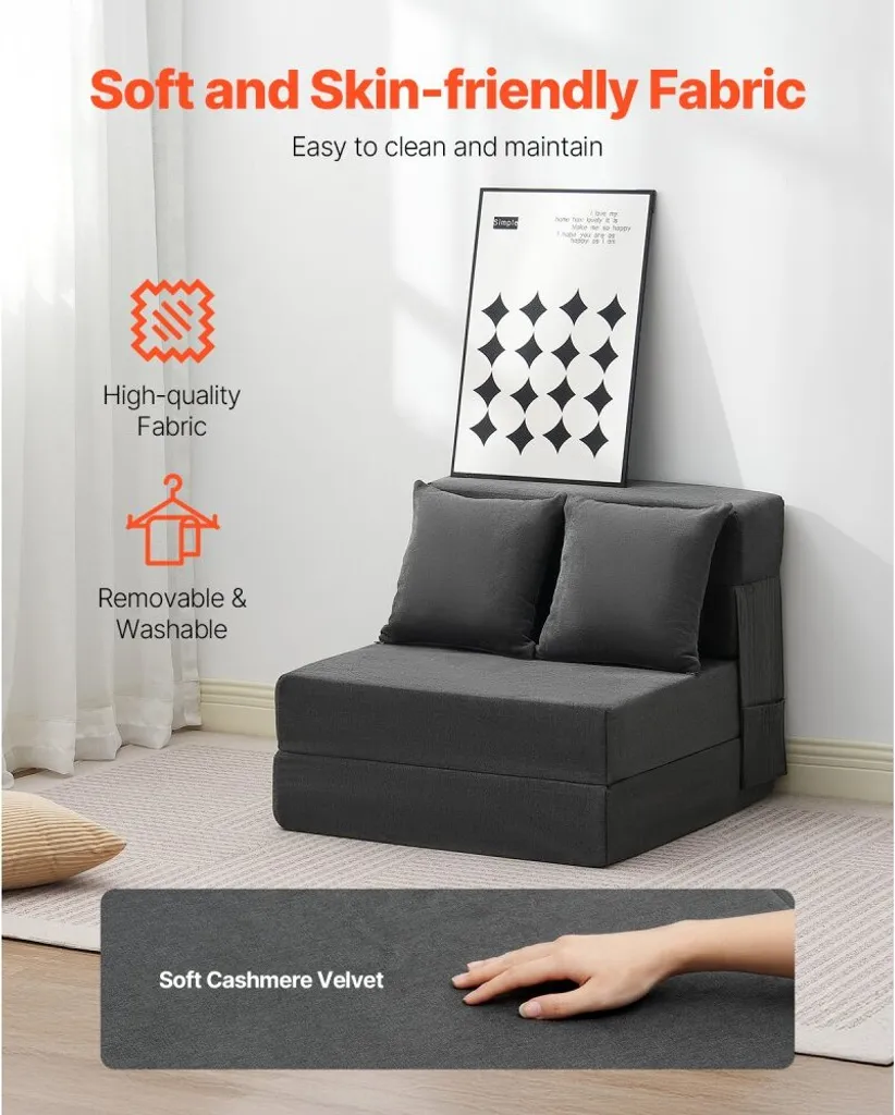 Canapé-lit 3 en 1 modulable gris foncé, design compact spécial studio