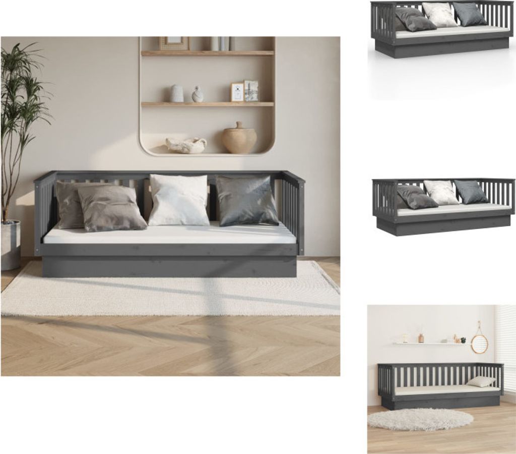 vidaXL Tagesbett Grau 100x200 cm Massivholz Kiefer - Betten & Bettgestelle