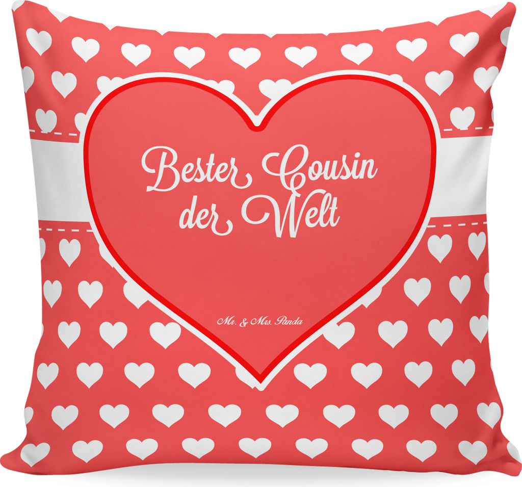 Mr. & Mrs. Panda Deko Kissen Cousin - Geschenk, Herz Liebe Verliebt Dankeschön Geburtstag Bester Beste Bedanken, kuschelkissen 40x40, Sohn von Tan...