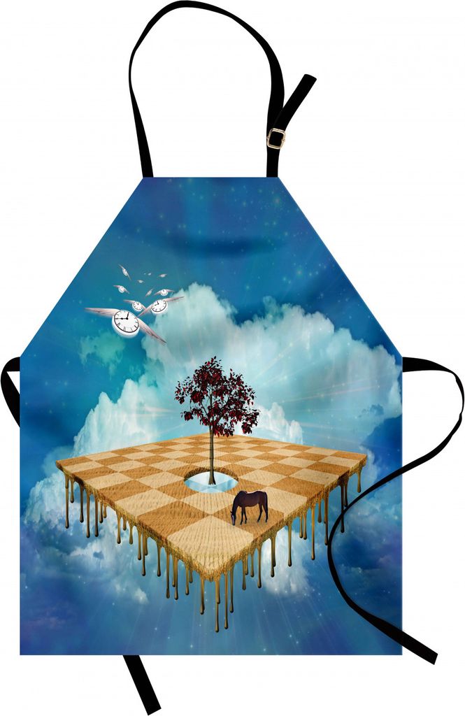 ABAKUHAUS Mystiker Kochschürze, Surreale Landschaft über Wolken mit Baum-Pferd und Fliegen-Taktgeber-Vogel-Illusion-Kunst, Farbfest Höhenverstel...