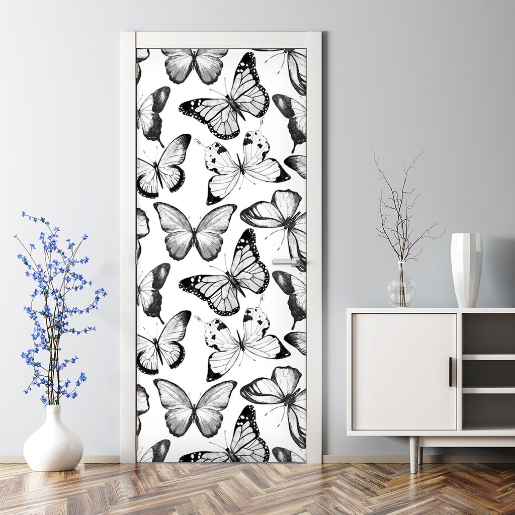 Dekorative Türaufkleber Raumdekoration selbstklebend Türposter Monochrome Schmetterlinge 85 x 200 cm