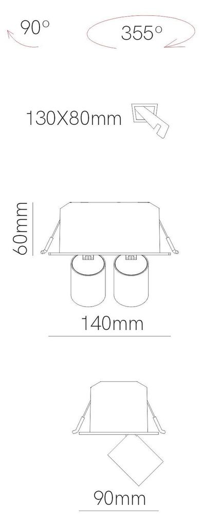 Mini Spot Encastré Led Rectangulaire Oxo 2 Lumières 12 W, Image du produit 