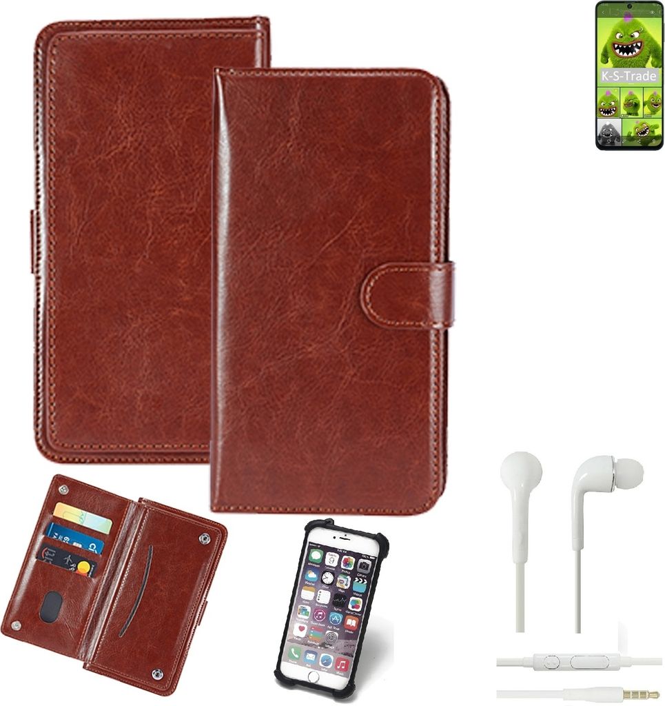 K-S-Trade 360° Hülle kompatibel mit Samsung Galaxy M52 5G inkl. Headphones braun Kunstleder Case BookCase WalletCase Kunstlederederhülle