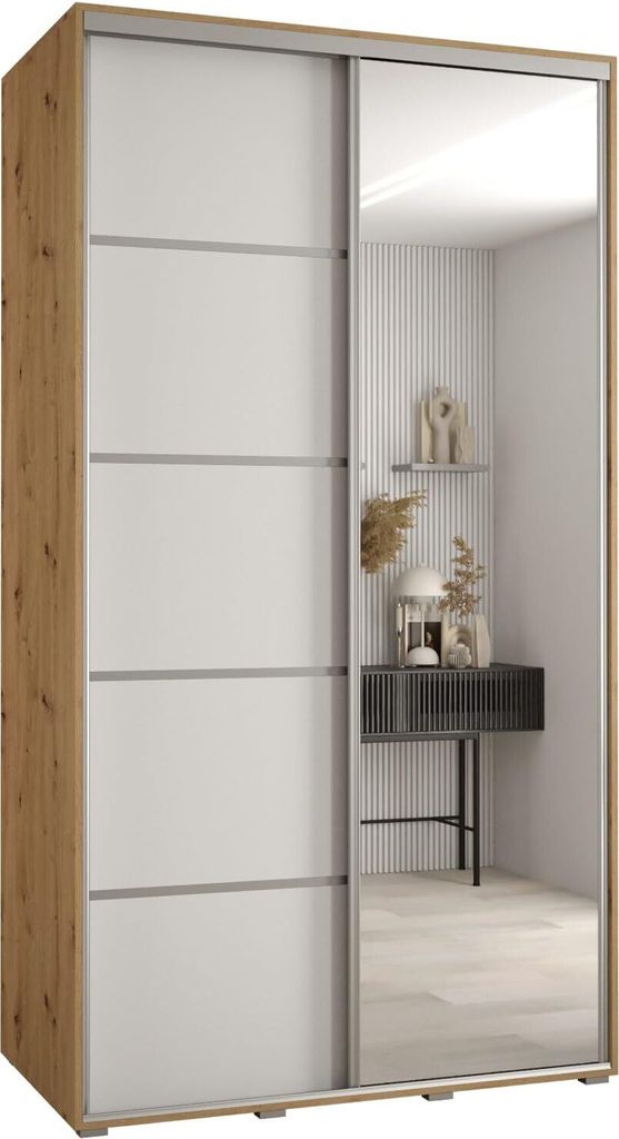 MEBLE KRYSPOL Cannes 5 Schrank mit 2 Schiebetüren - 205,2x130x60 cm - Artisan Weiß Silber