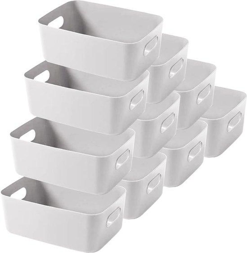 Plastische Küchen-Organizerbox mit Griffen, 10 Stück, grau.