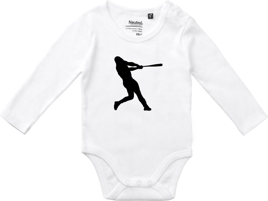 Huuraa Baby Body Baseball Silhouette 74 White Baumwolle Fairtrade Langarmbody Geschenkidee