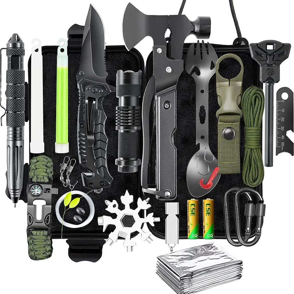 Kit de survie multifonction 21 pièces avec boîtier étanche et antichoc