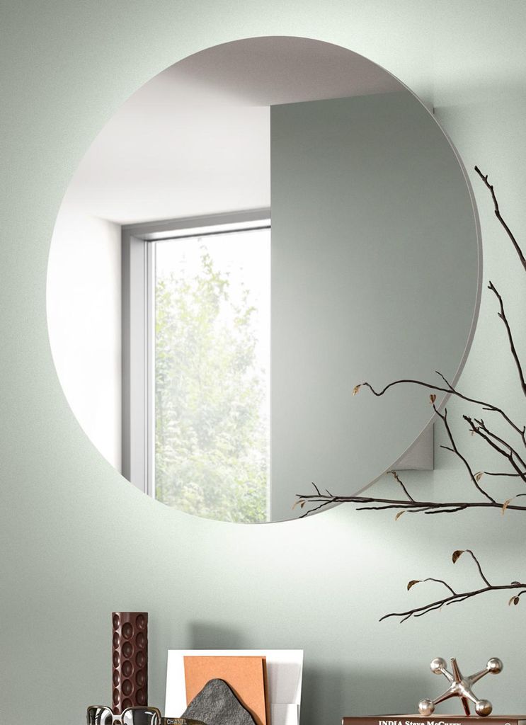 Spiegelschrank "Relief" in weiß Flur Spiegel mit Stauraum rund, Soft-Close