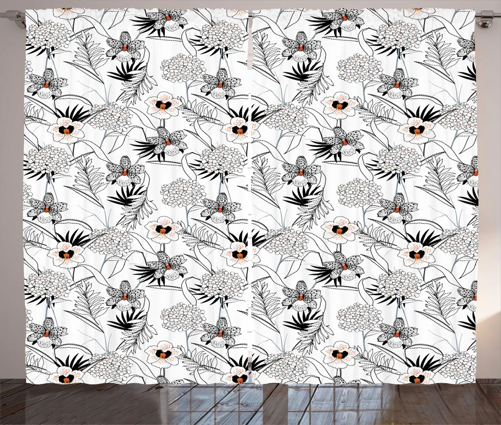 Rideau rustique exotique ABAKUHAUS 280x225cm avec boucles - Noir et Orange