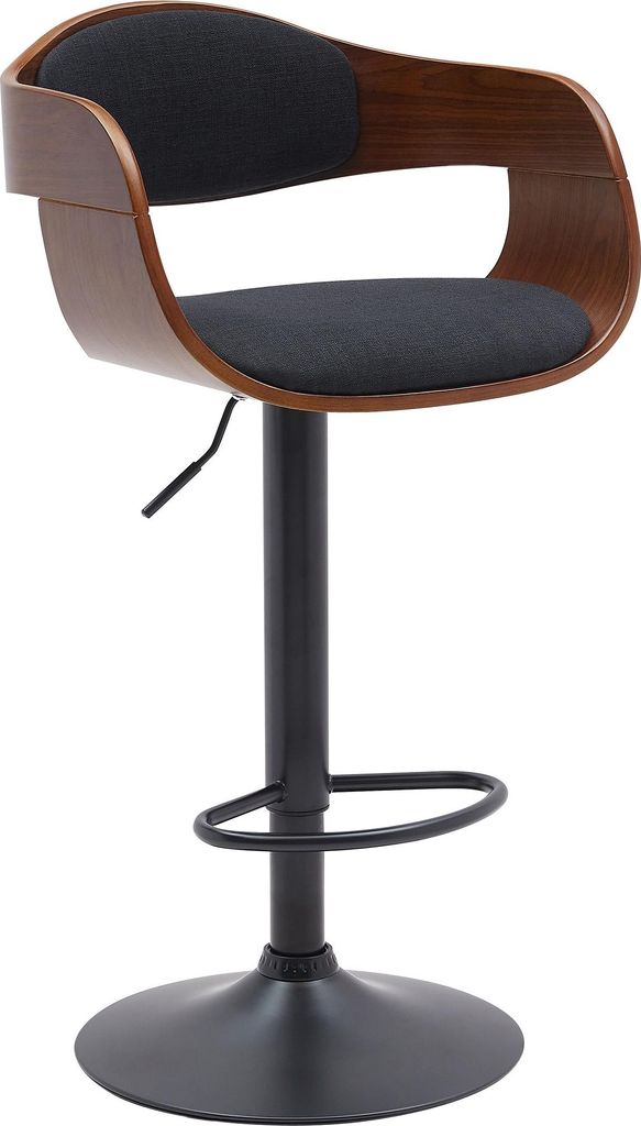 Barhocker NADAN - Stoff Walnuss/schwarz 48x50x87 cm | Barstuhl Höhenverstellbar Mit Lehne Drehbar Tresenhocker Tresenstuhl Kneipenhocker Kneipenstuhl