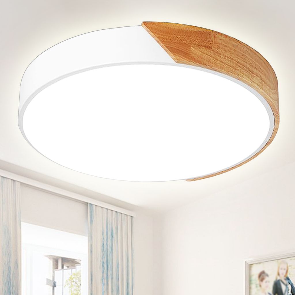 20W LED Deckenleuchte dimmbar mit Fernbedienung, Runde Deckenlampe für  Wohnzimmer Schlafzimmer, Holz & Metall