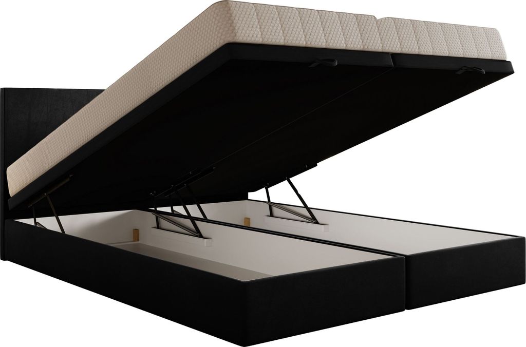 TRADA Siesta Boxspringbett 140x200 mit Bettkasten und Matratze Schwarz