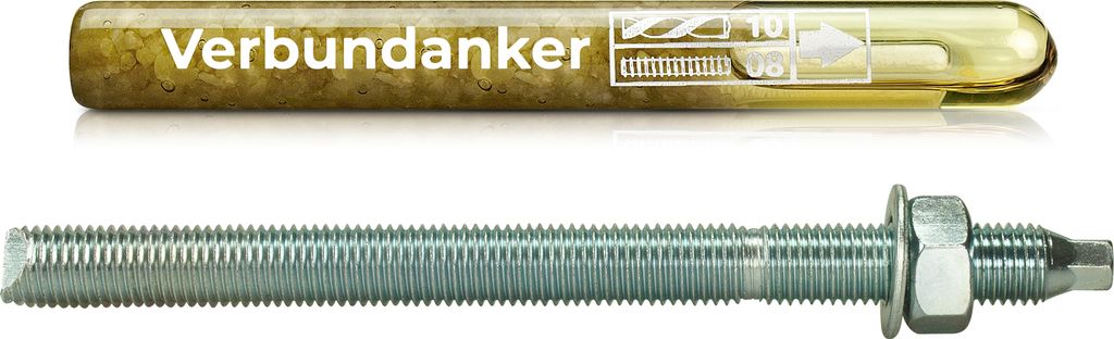 Isolbau Verbundanker Set - Verbundankerpatrone styrolfrei V08 + Ankerstange verzinkt M8 x 110 - ETA/ETAG Zulassung - 1 Stück
