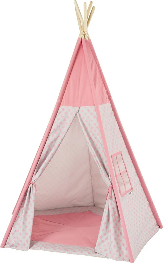 Tipi enfant avec tapis Tori gris rose pour un espace de jeu chaud
