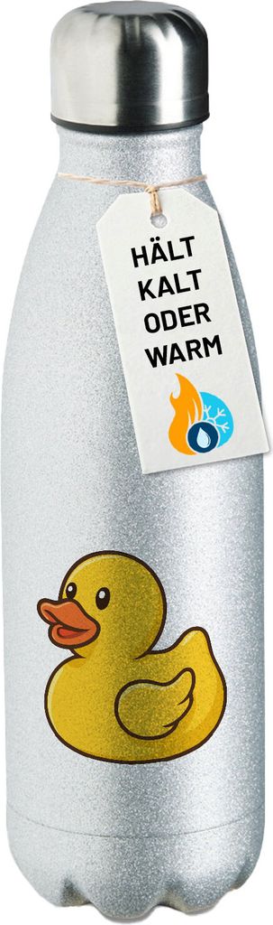 Huuraa Trinkflasche Quietscheente Gummiente Badeente 500ml Silver Edelstahl Wasserflasche Trinkflasche Geschenkidee