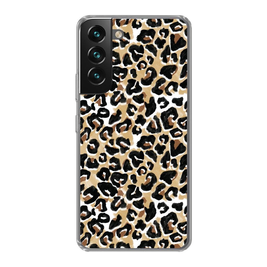 MuchoWow Handyhülle Schutzhülle Hülle für Samsung Galaxy S22 Tierdruck - Panther - Braun - Aquarell Silikon Softcase Handy Hülle - Mobiltele...
