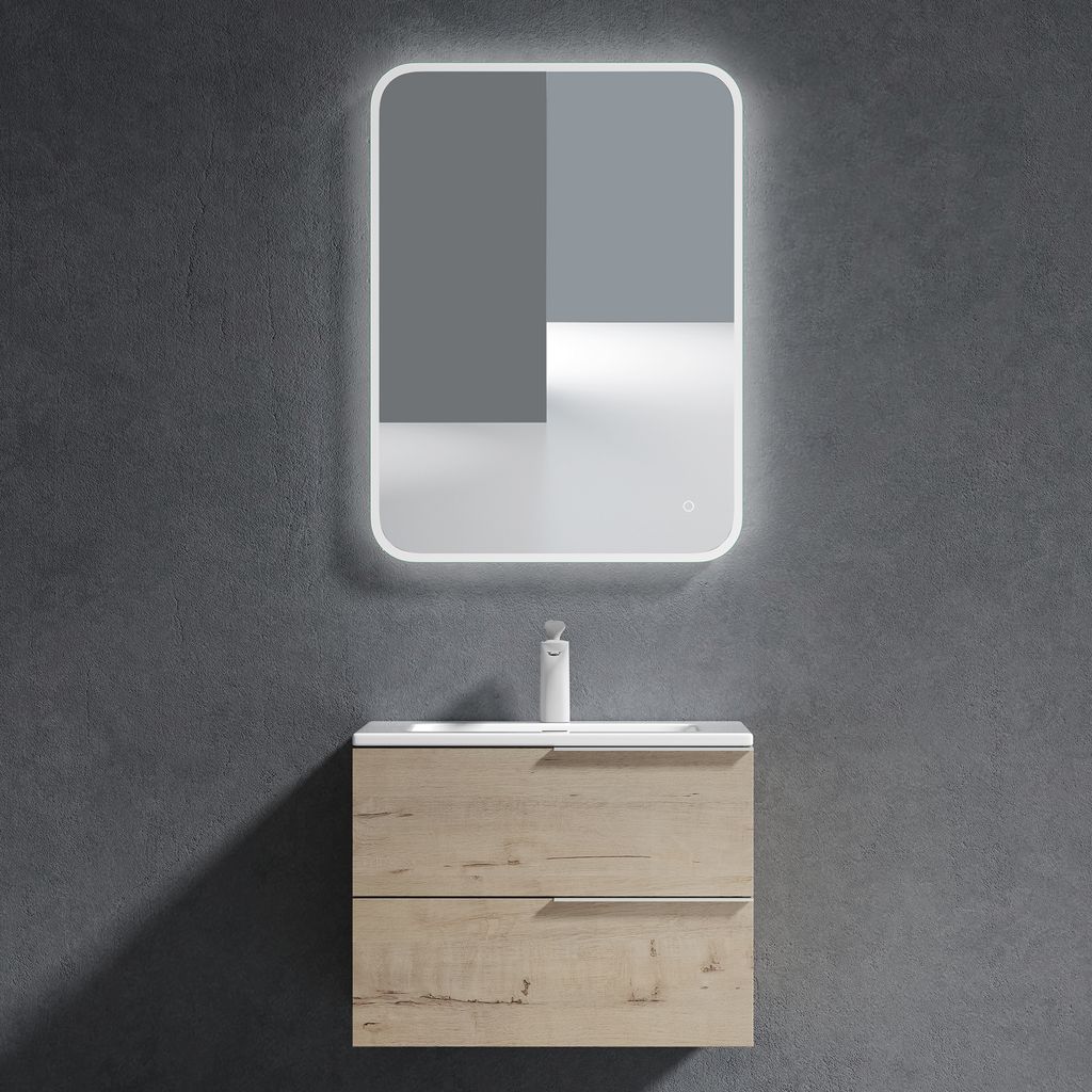 doporro Badmöbel-set Waschbeckenunterschrank Wandmontage Waschplatz in Eiche Greige, BTH: 60x48x47 cm, inkl. Mineralguss-Waschbecken Paestum