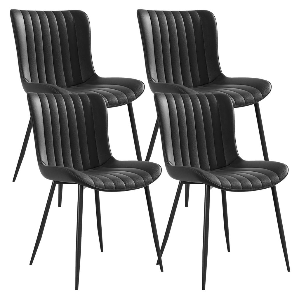 Esszimmerstuhl Küchenstuhl-Set, Kunstleder Polsterstuhl mit Geschwungener Rücklehne, Set aus 4, Gestreiftes Design, Vier Eisenfüße