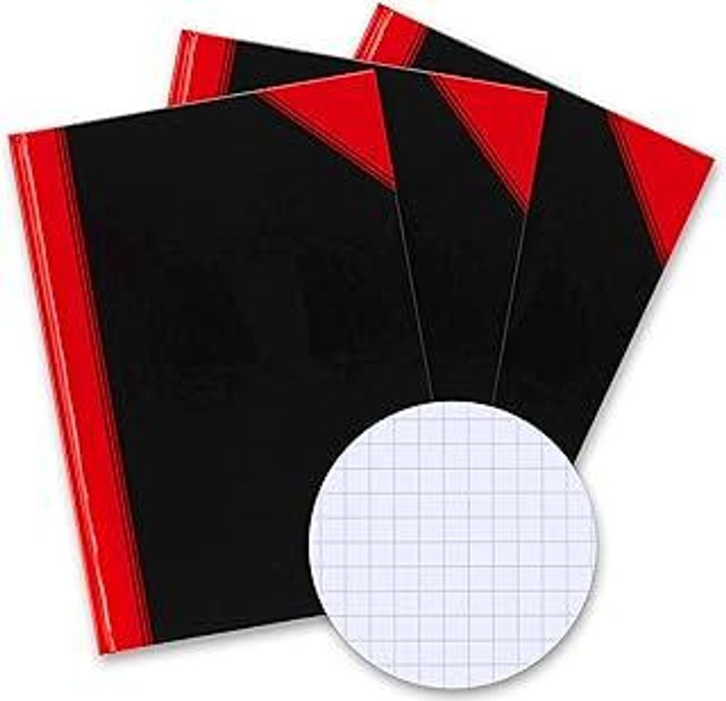 Bantex Notizbuch A4 kariert, 192 Seiten, 70 g/m², Hardcover, schwarz, 3 Stück