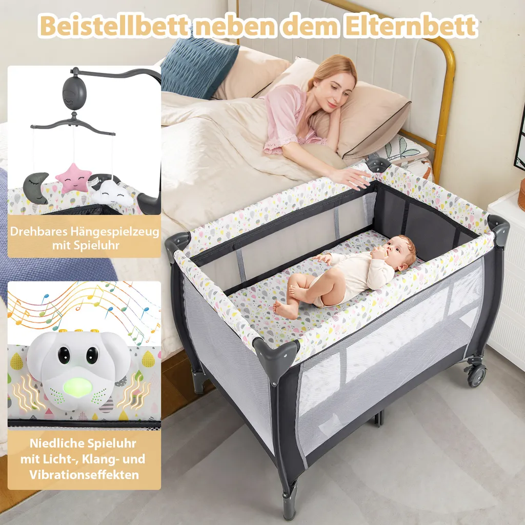 Lit parapluie 3 en 1 compact pour vacances avec matelas et jouets - 5