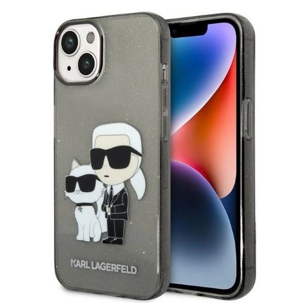 Karl Lagerfeld IML Glitter Karl and Choupette NFT Case für iPhone 14 Plus schwarz