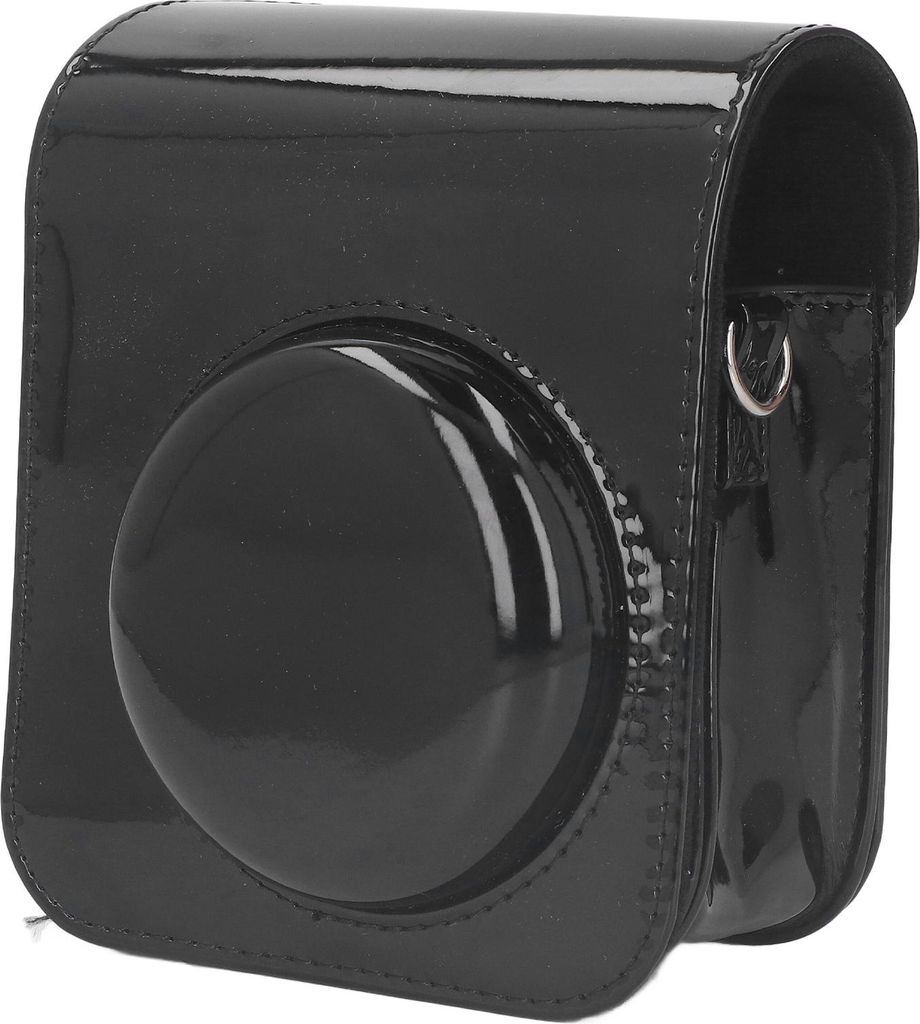 Sofortbildkameratasche, schwarze verspiegelte Leder-Reiseschutzhülle mit verstellbarem Riemen für Instax Mini 12