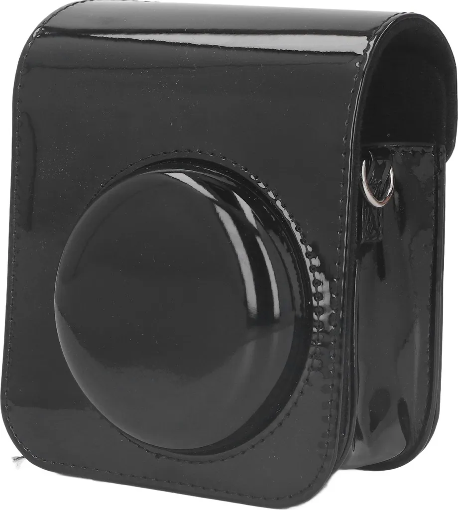 Custodia Instax Mini 12 in Pelle Nera Lucida con Tracolla Regolabile