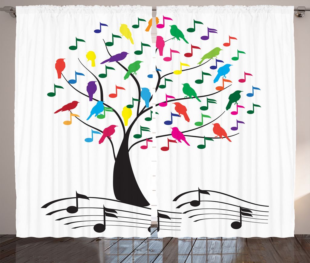ABAKUHAUS Musik Rustikaler Gardine, Baum mit Anmerkungen Glück, Schlafzimmer Kräuselband Vorhang mit Schlaufen und Haken, 280 x 175 cm, Mehrfarbig