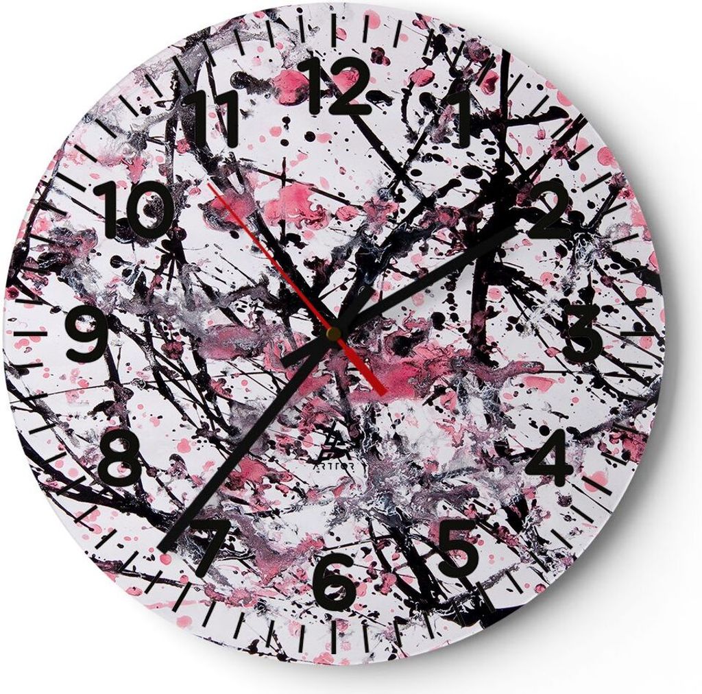 Wanduhr - Rund - Glasuhr - Abstraktion modern - 30x30cm - Schleichendes Uhrwerk - Lautlos - zum Aufhängen bereit - Dekoration Modern - Wanddekorat...