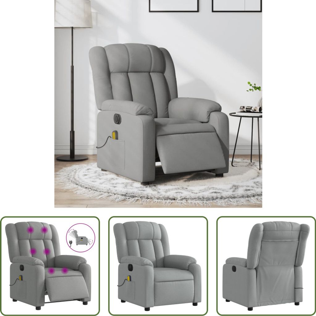 The Living Store Massagesessel Elektrisch Hellgrau Stoff