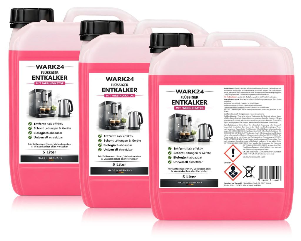 Wark24 Flüssig Entkalker 5 Liter für Kaffeevollautomat wie Saeco uvm. (3er Pack)