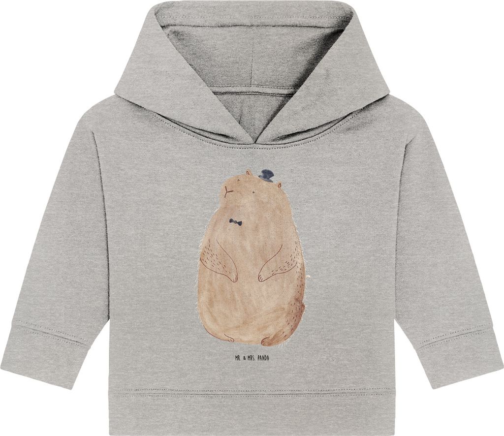 Mr. & Mrs. Panda Organic Baby Hoodie Murmeltier 12. - 18. Monat - Heather Grey - Geschenk, Respekt, Knigge, Kapuzensweatshirt, Lustige Sprüche, Ka...