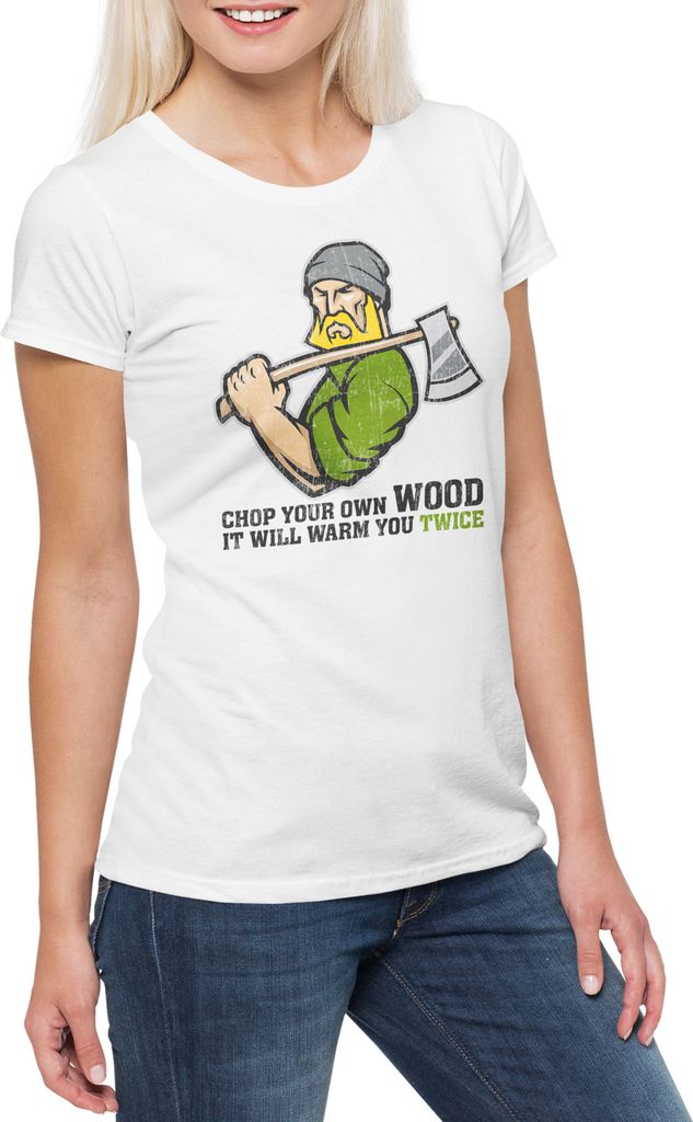 Urban Backwoods Chop Your Own Wood, Damen T-Shirt, Farbe: Weiß, Größe: 3XL