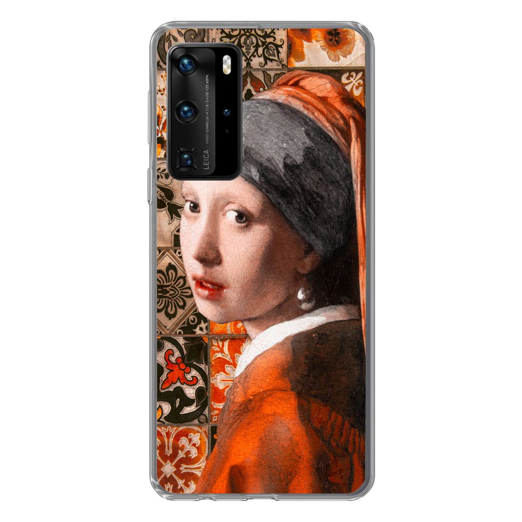 MuchoWow Handyhülle Schutzhülle Hülle für Huawei P40 Pro Mädchen mit Perlenohrring - Kacheln - Vermeer Silikon Softcase Handy Hülle - Schutz