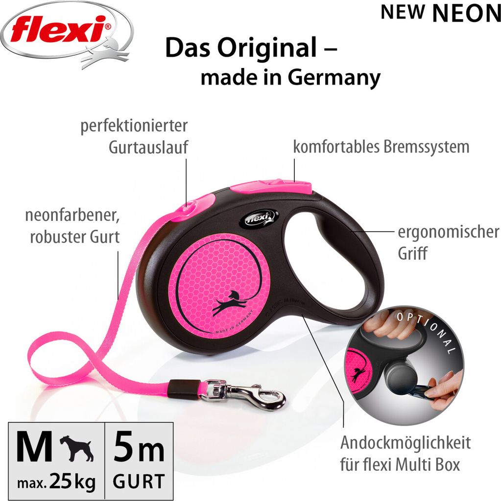 Flexi New Classic Neon Gurt-Roll-Leine - M / Pink Produktbild 10