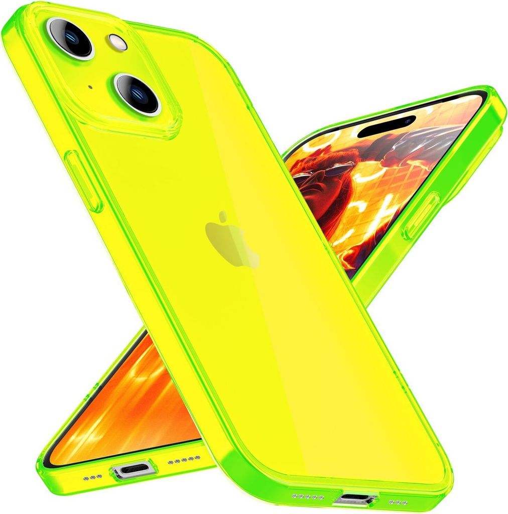 Hülle Neon Klar für iPhone 15 Plus Bunt Leuchtend Silikon Handyhülle Schutz Case Gelb