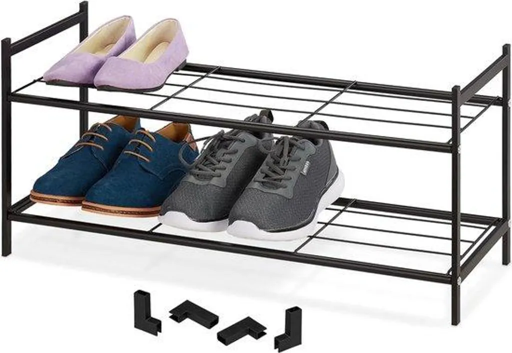 Étagère à chaussures en métal noir 2 niveaux 70x26 cm pour 6 paires